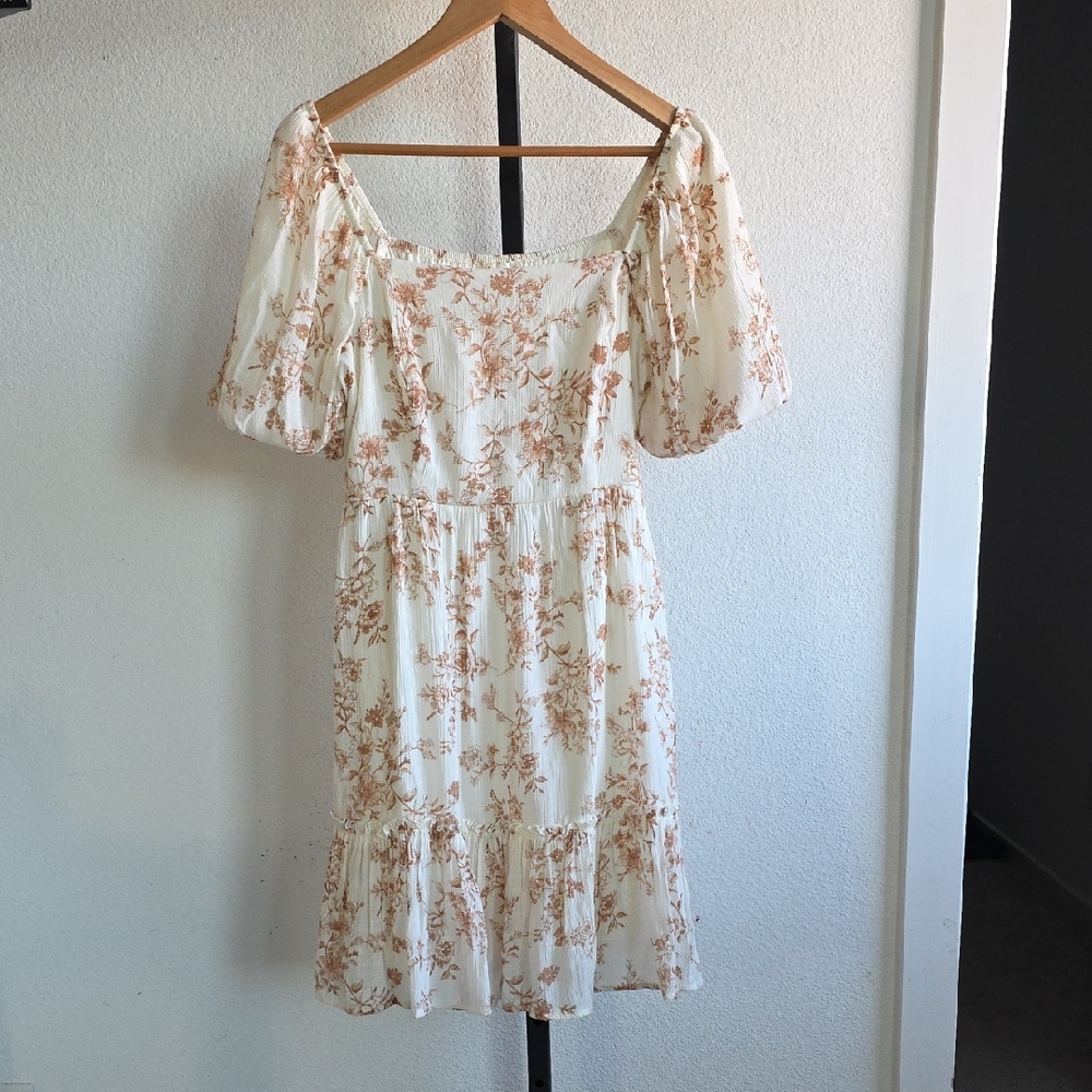 Blu Pepper Cream and Brown Floral  Dress Perfect For Spring/Summer